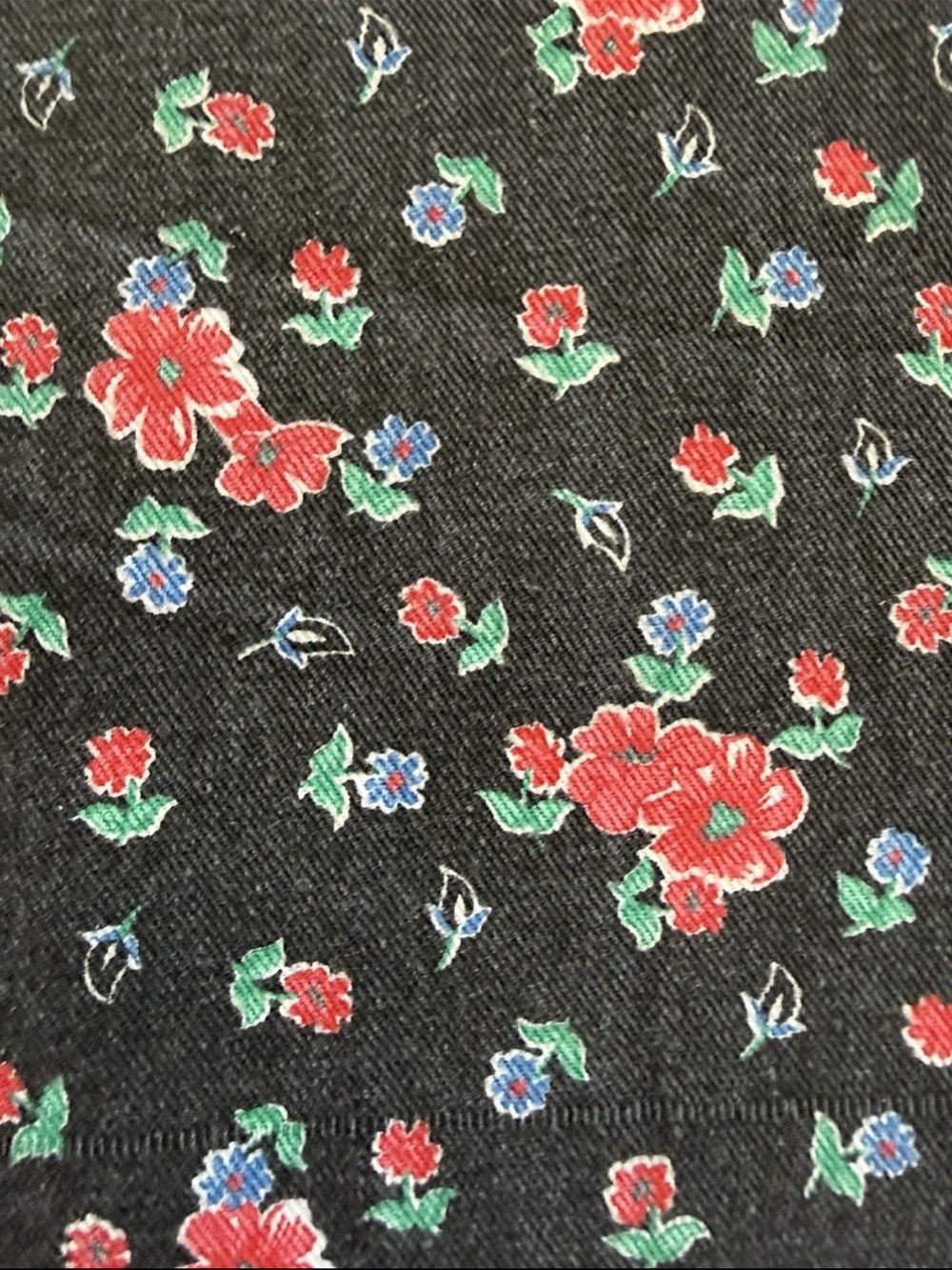 Vintage 90s Black Floral Denim Apparel Fabric 1 yard + 7" L x 46" W